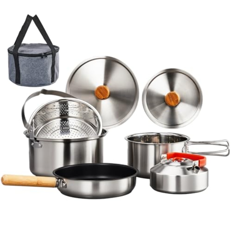 Camping Cooking Mess Kit - Zestaw naczyń kempingowych, lekki, składany zestaw