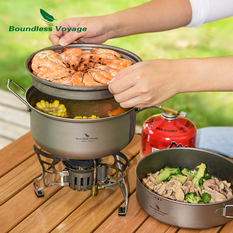 Camping Cooking Pan - Zestaw Tytanowy Garnek Parowy i Patelnia