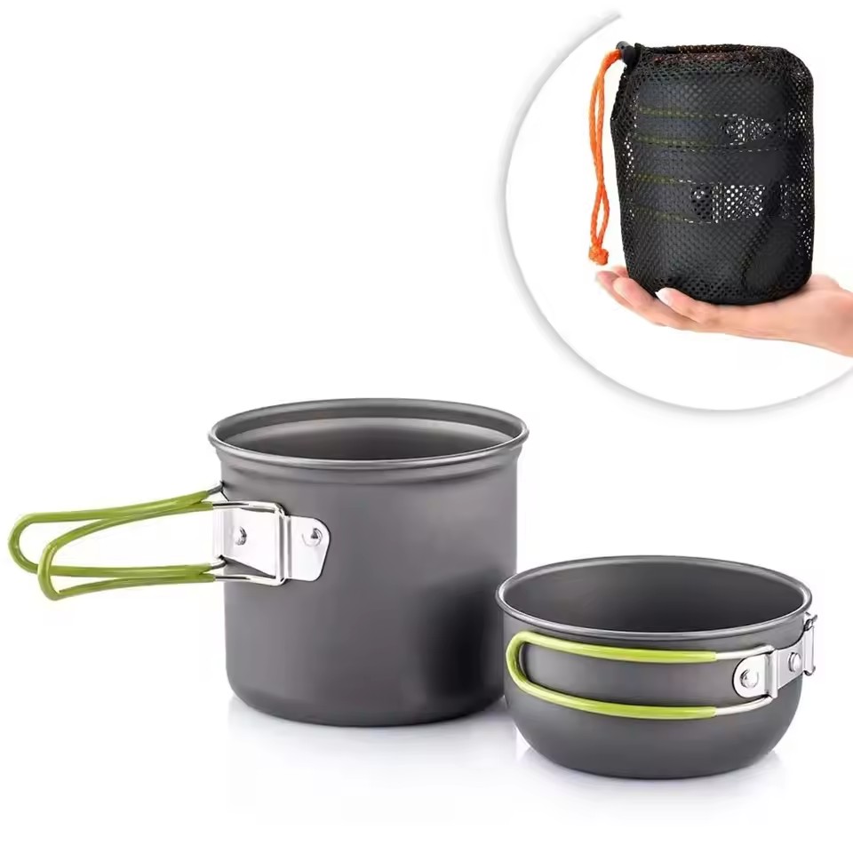 Camping Cooking Mess Kit - Ultralekki zestaw naczyń kempingowych, garnek kempingowy,