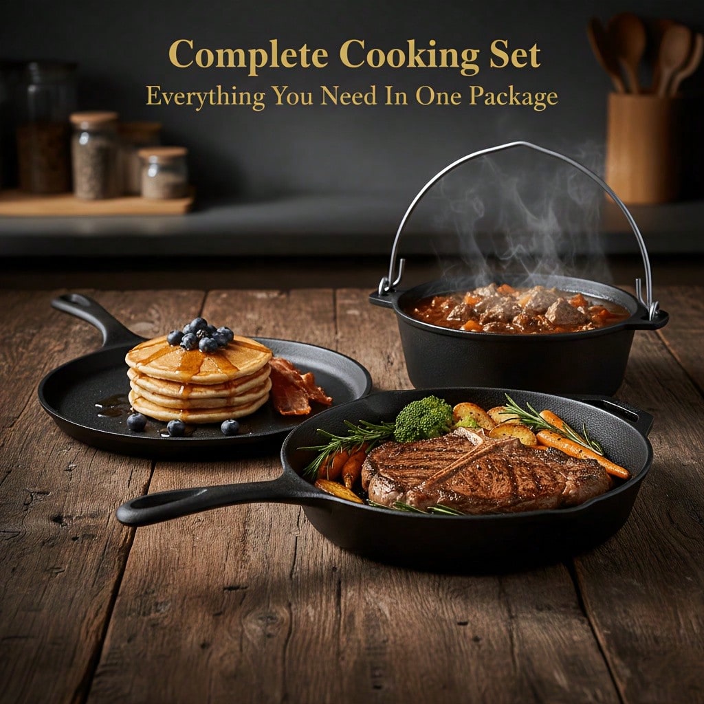 Zestaw żeliwnych garnków i pat – Camping Cooking Essentials recenzja i cena