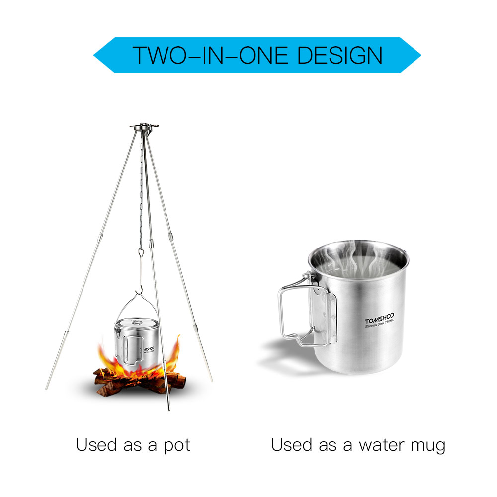 TOMSHOO 750ml Stalowy Garnek P – Camping Cooking Pot With Lid recenzja i cena